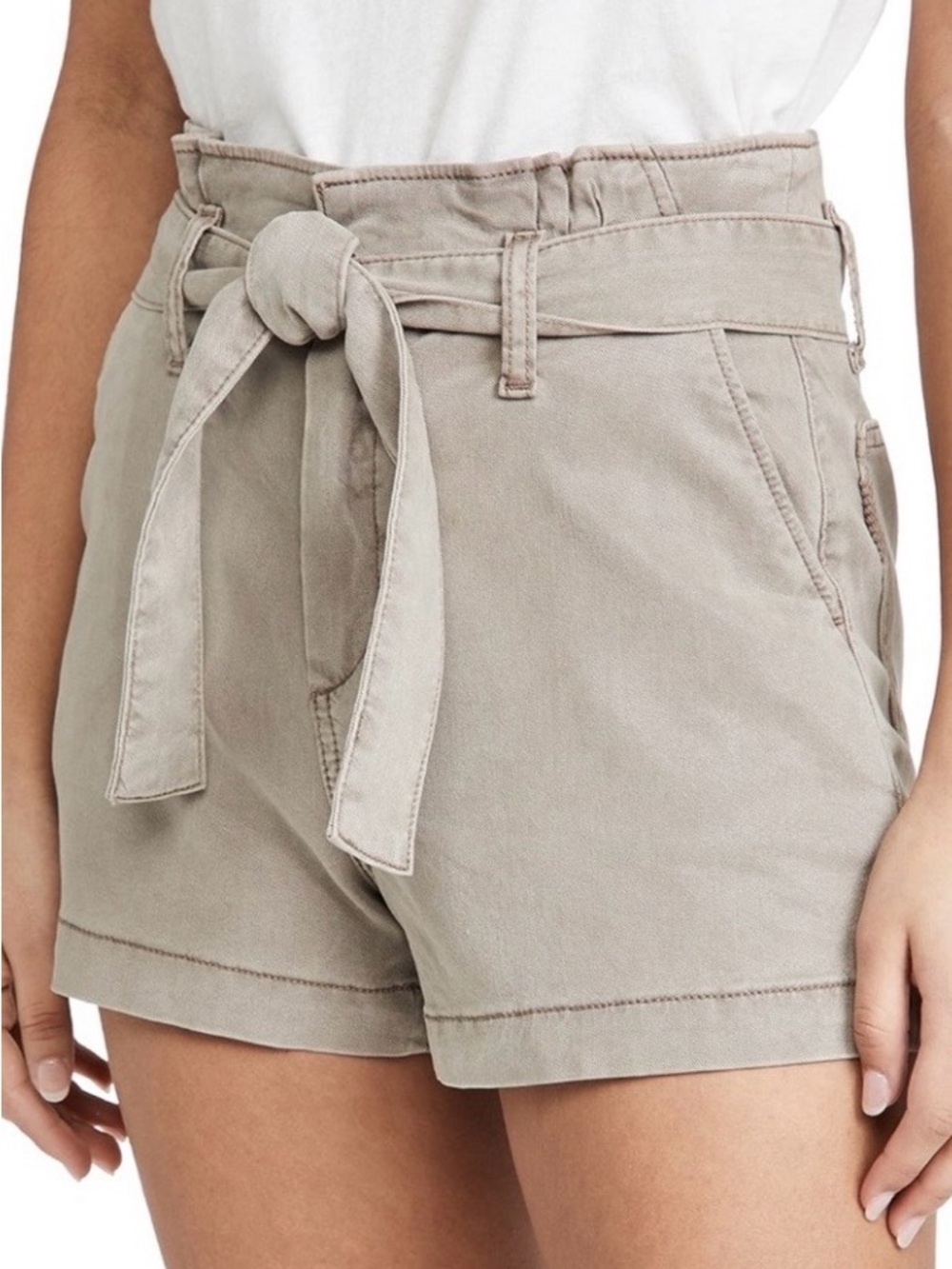 High-Waist Tie-Belt Women’s Shorts - Taupe